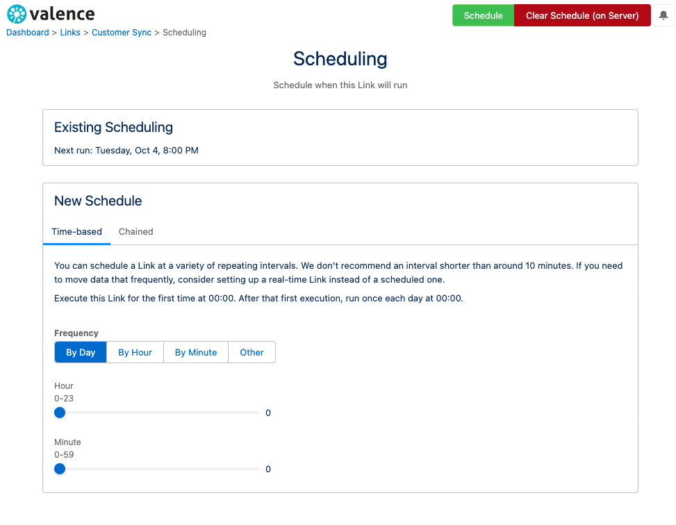 Link scheduling screen